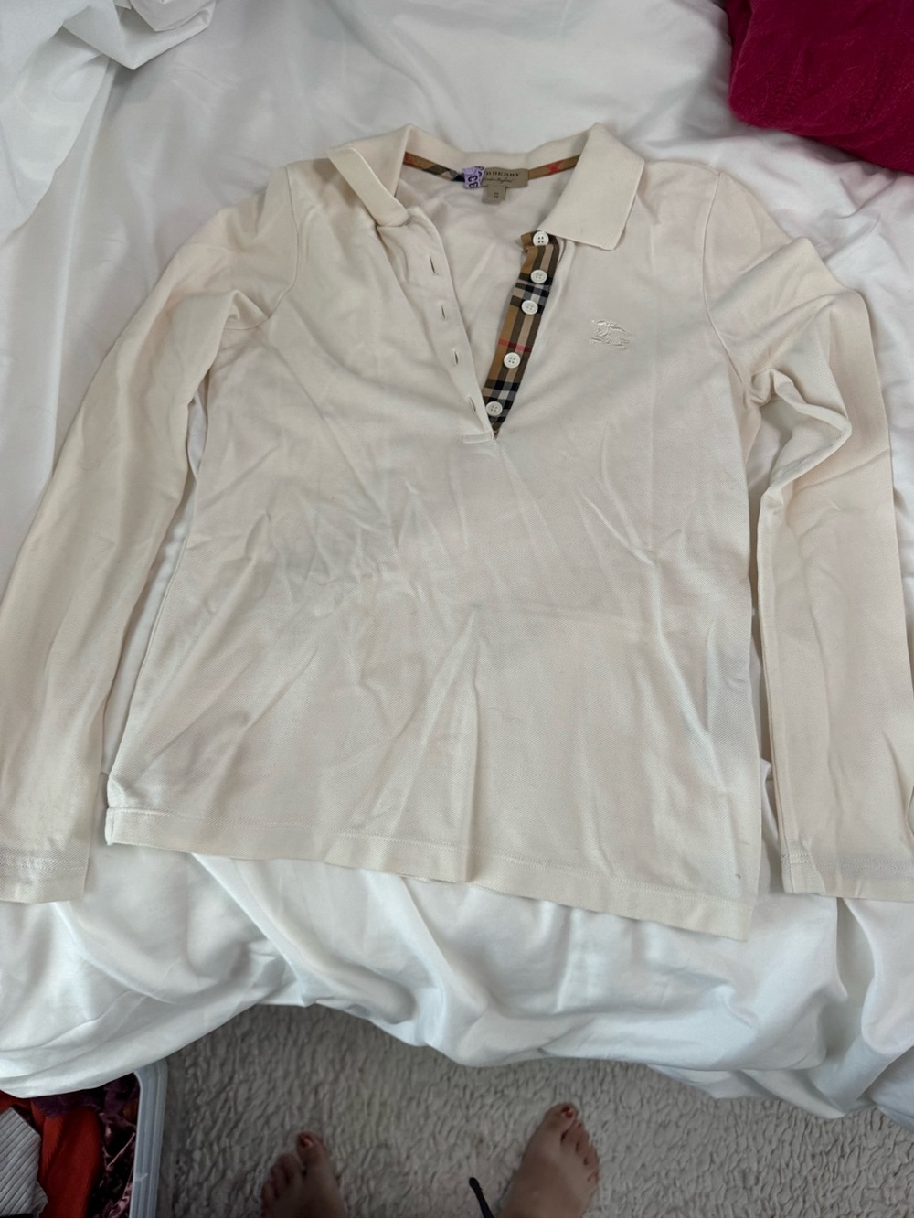 Burberry Cream Polo with Signature Check Trim